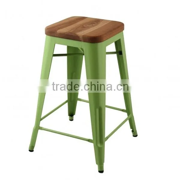 MCH-1505 Black Stackable Stool 65cm Height Industrial Metal Wood Chair photo-2