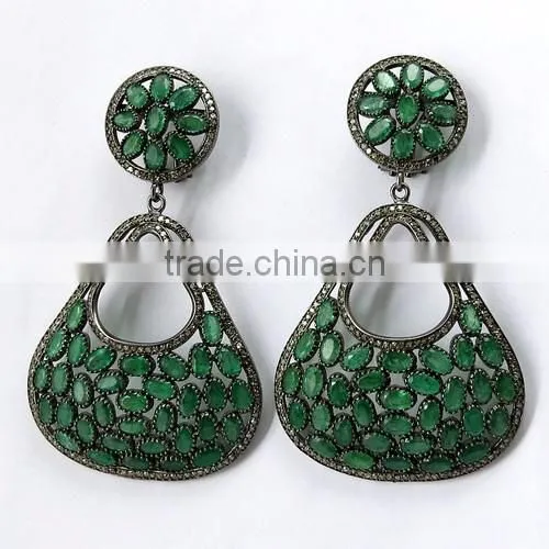 Beautiful Dangler !! Emerald & Diamond 925 Sterling Silver Earring, Dangler SIlver Earring, Exporter and Wholeseller photo-6