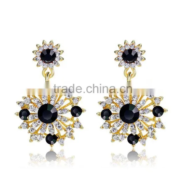 18K Gold Plated Crystal Fashion Lady Sunflower Type Drop Earrings photo-4