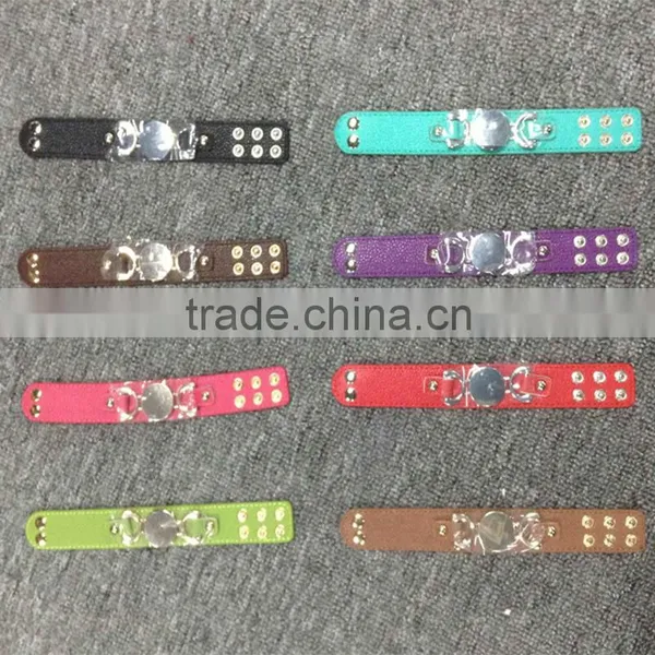 Wholesale Blanks 2016 New Arrival Colorful Leather Bracelet Stainless Steel Metal Bracelet for Women DOM104314