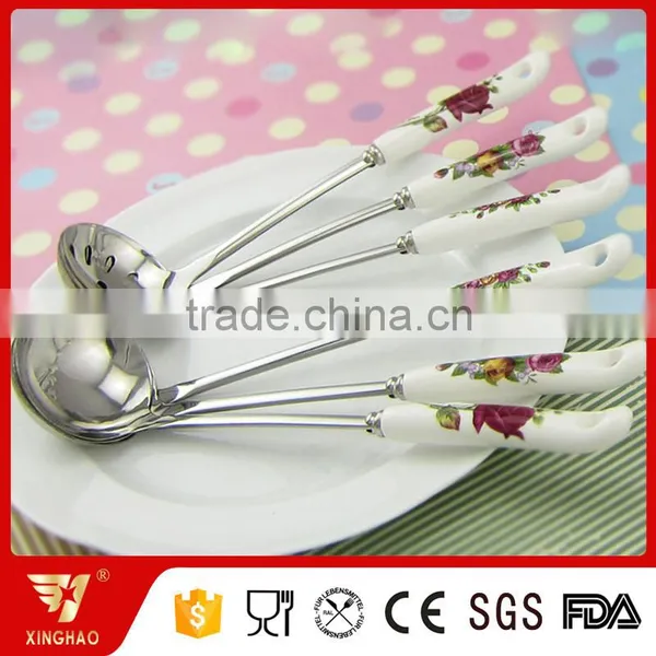 Exquisite Porcelain Handle Kitchen Tool Soup Ladle Slotted Spoon