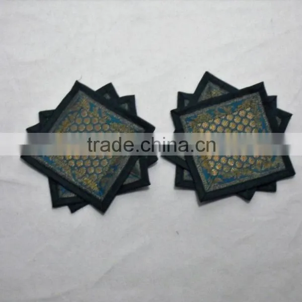Placemats and Coaster in Green Color Indian Silk Table Runner photo-2