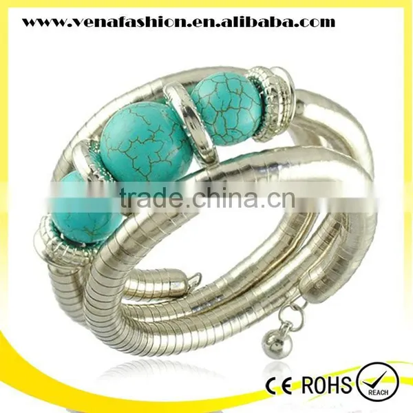 Turquoise Bead Adjustable European 3 Three Layer Bracelet photo-3