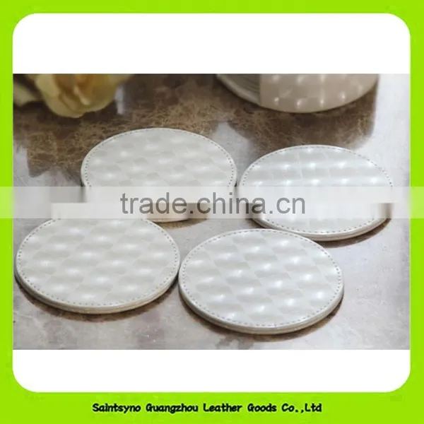 PU Leather Printed Set of 4 Hard Cardboard Tea Coasters With Round Holder 16021 photo-5