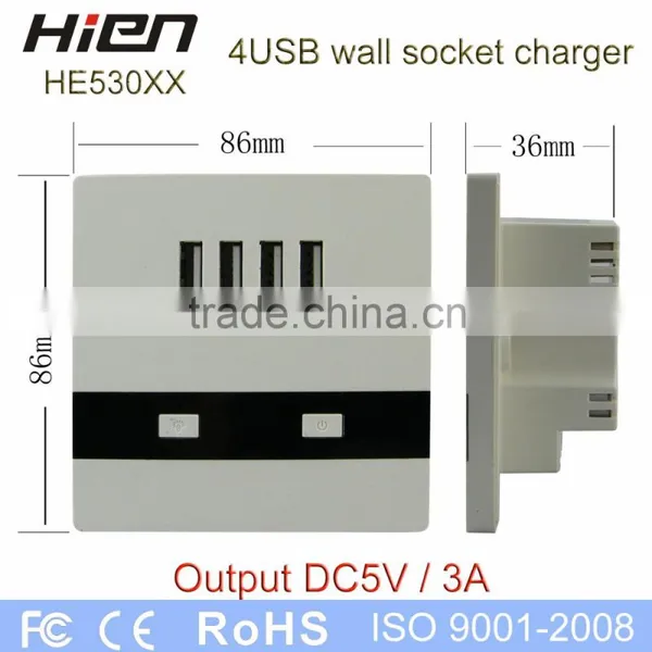 4 USB Wall Socket With Led Night Light DC5.0V3000mA White Color photo-5