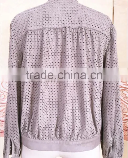 Casual Ladies Pig Suede Jacket Dyed Color and With Beautiful Flower Shaped Hole photo-4