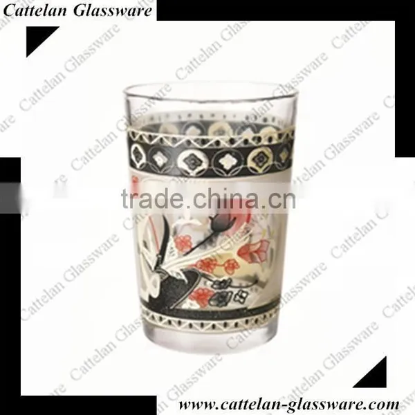 China Anhui Cheap High Ball Drinking Glass Tumbler,water Glass Cup,beverage Glass With Folk Style Printing.