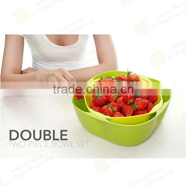 High Quality New Design Colorful Double Desk Plastic Stackable Fruit Bowl Set photo-2