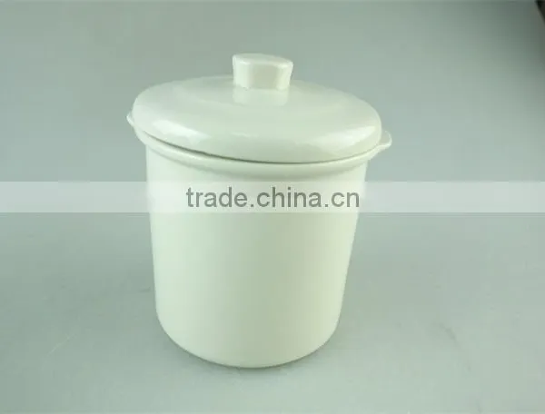 Hot Sale Samll Round White Ceramic Soup Tureen With Lid , Stock Cheap Ceramic Tureen ,3 Pcs Set With Iron Part photo-3