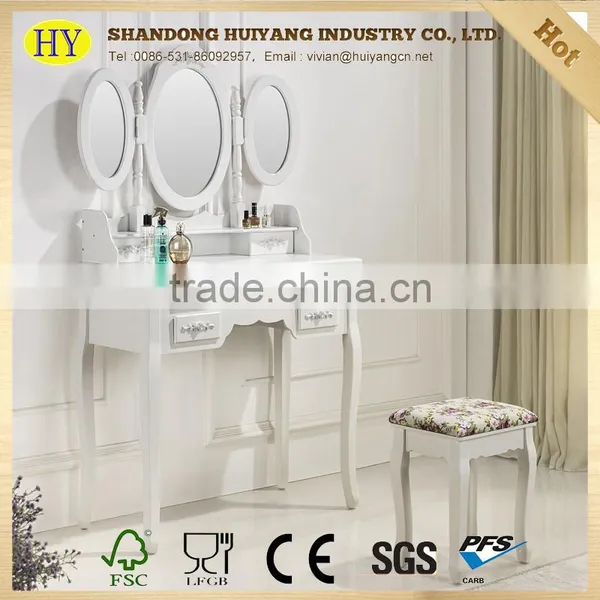 Modern Wooden Dressing Table Design With Full-length Mirror and Stool photo-2