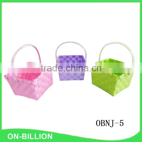 Rectangular Hand Woven Gift Basket Plastic Strap Basket With Handle photo-3