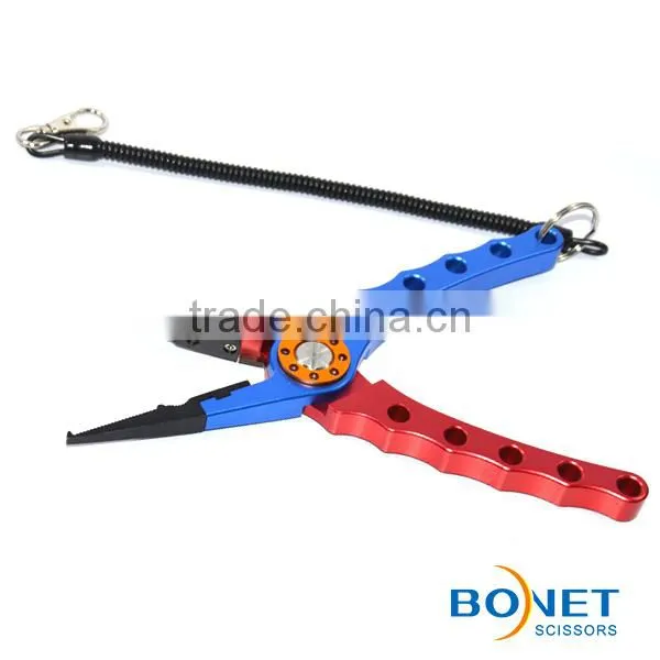 SFI0005 8'' Aluminum Bent Nose Stainless Steel Jaws Fishing Pliers Scissors Line Cutter Remove Hook Tackle Tool With Lanyard photo-5