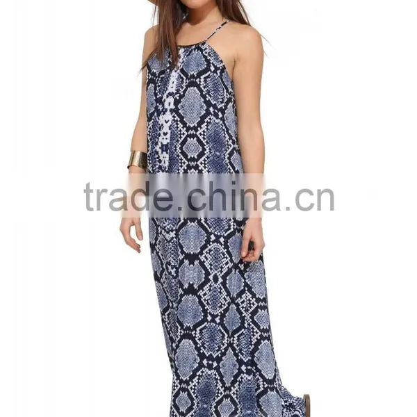 Ladies Fashion Spaghatti Straps Snake Skin Print Long Chiffon Maxi Dress photo-2