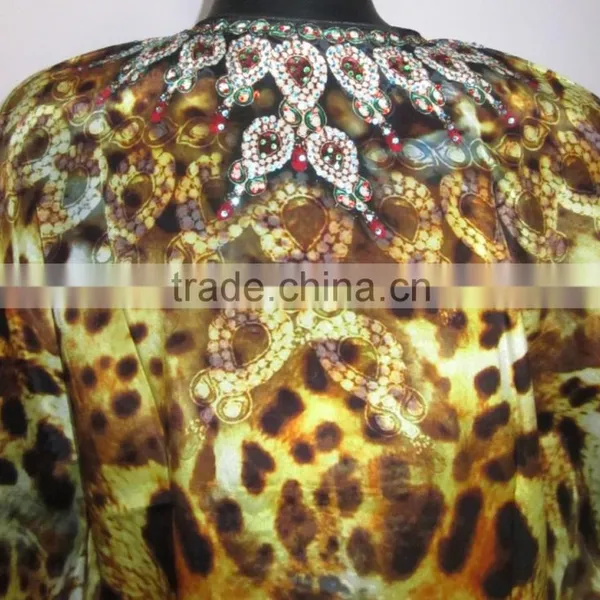 ANIMAL PRINT CAFTAN Digital Print Crepe 100% Silk LONG Kaftan Tunic Poncho photo-4