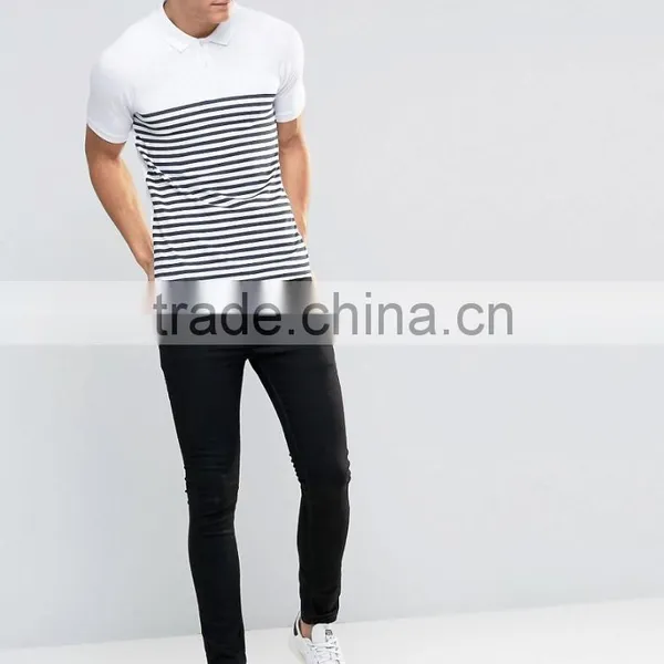 MGOO Customzied Black And White Stripe Polo Shirts Short Sleeves Muscle Shirts In Rib photo-5