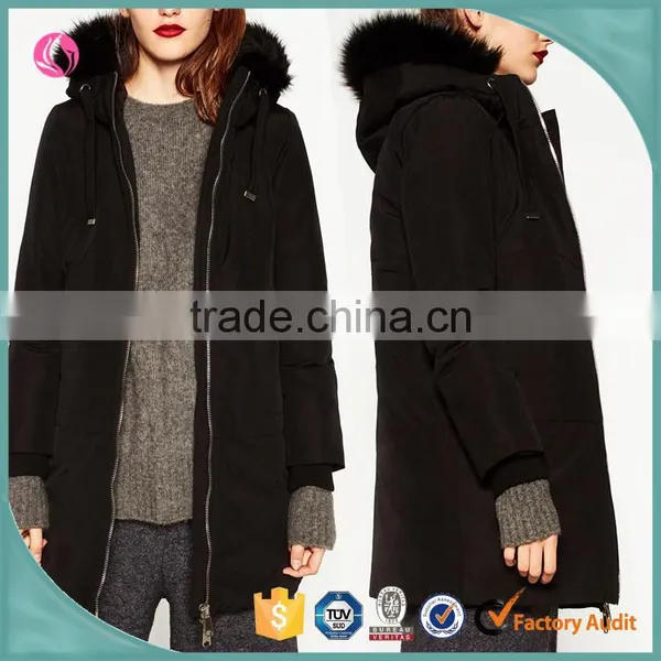 High Quality Fashion Black Parka Italian Fur Coats for Lady