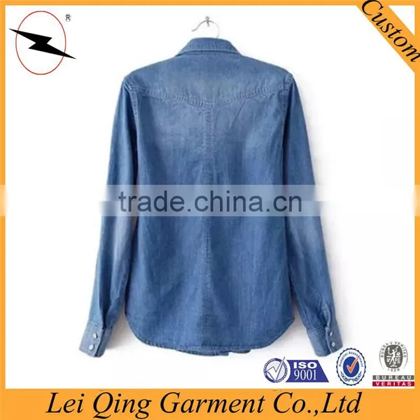 Two Pockets Garment Wash Denim Shirt Women photo-2