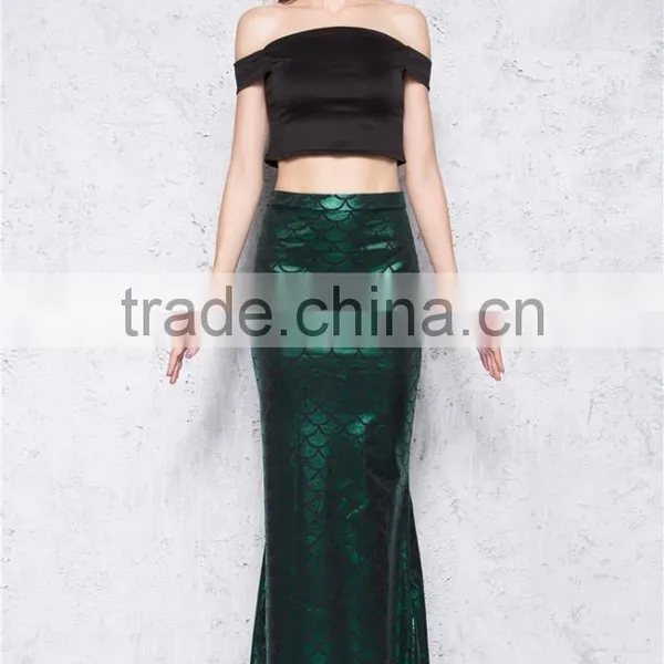 Ladies Sexy Maxi Long Shiny Mermaid Skirts Fish Scale Dress photo-2