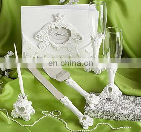 Resin Pumpkin Carriage Wedding Guest Book/ Pen/ Cake Knift/ Sever/ Toasting Flutes Set