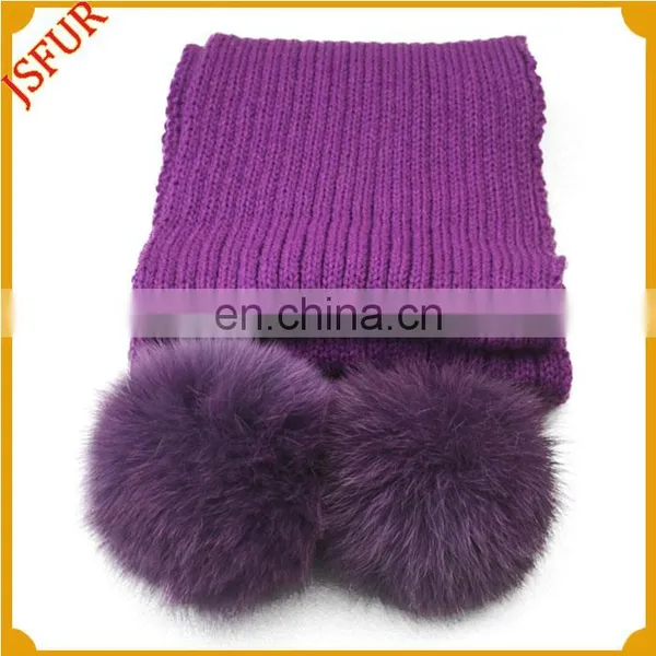 Colourful Knitted Adult Pom Pom Wholesale Fox Fur Scarves photo-4
