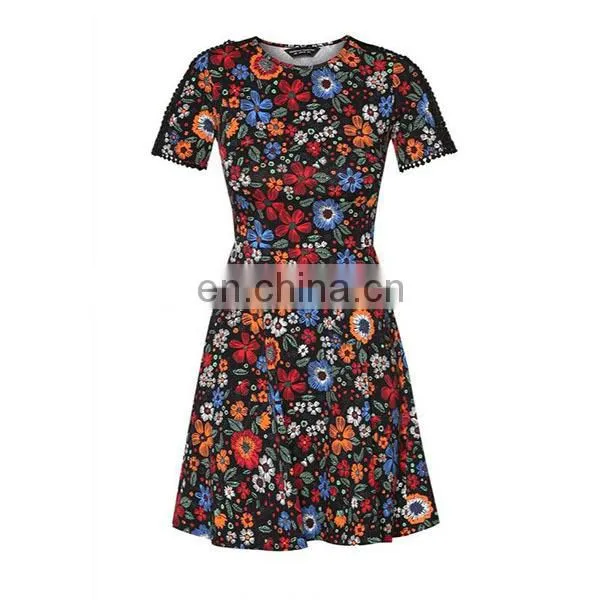 OEM Women Wear Fashion Dress Black Floral Sleeveless Lace Insert Dress photo-5