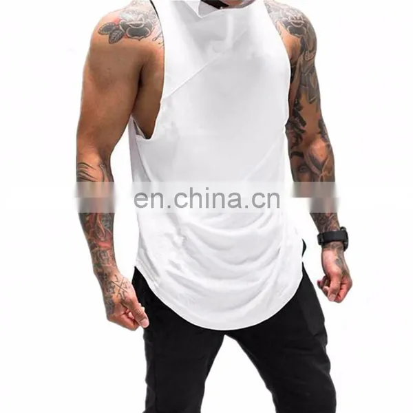 Men's Muscle Drop Armhole Gym Gentleman Bodybuilding Stringer Cotton Hoodie Tank Tops photo-2