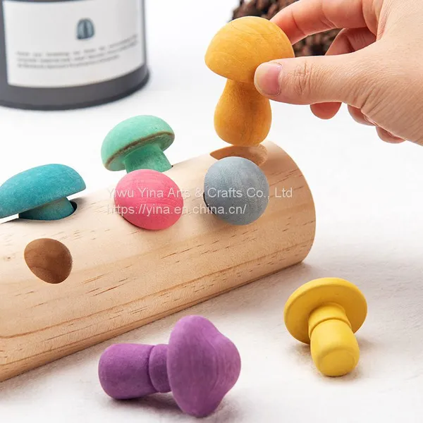 Handcarved Then Wood Stained Handpainted Rainbow Mushrooms Non-Toxic Stain STEM Loose Parts Play photo-2
