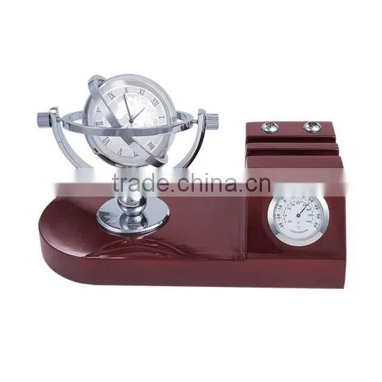Globe Style Clock Wood Desk Set With Clock
