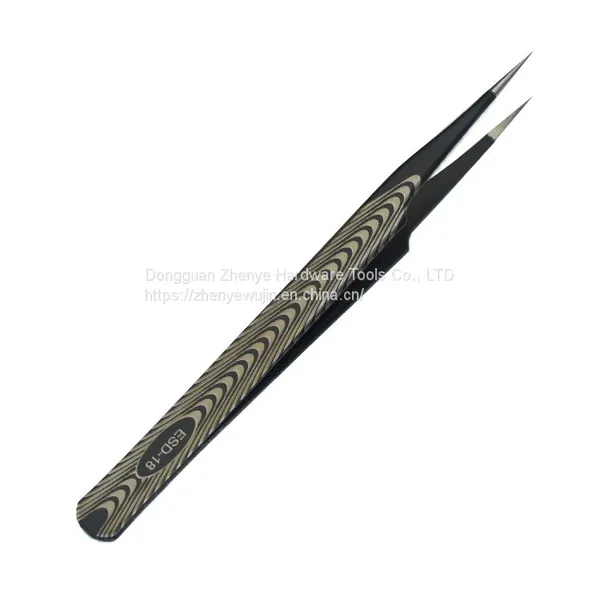 Sticker Special Small Tweezers High Precision Stainless Steel Hand Curtain Tool Black Textured Tweezers ESD-18 Tweezers photo-2
