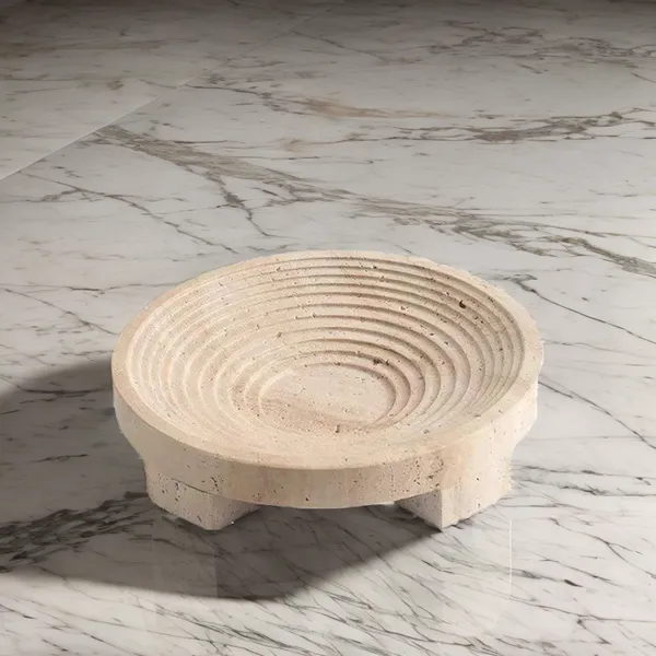 Fruit Snack Candy Servging Bowl Home Decoration Modern Centerpiece Marble Travertine Bowl photo-2