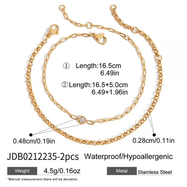 Gold Plated Layered Chain Bracelet for Women Sun Moon Charm Stainless Steel Bracelet Waterproof Adjustable Jewelry Wholesale photo-2