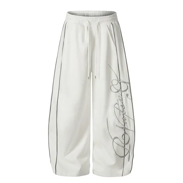 Letter Embroidery Striped Casual Pants for Women photo-4