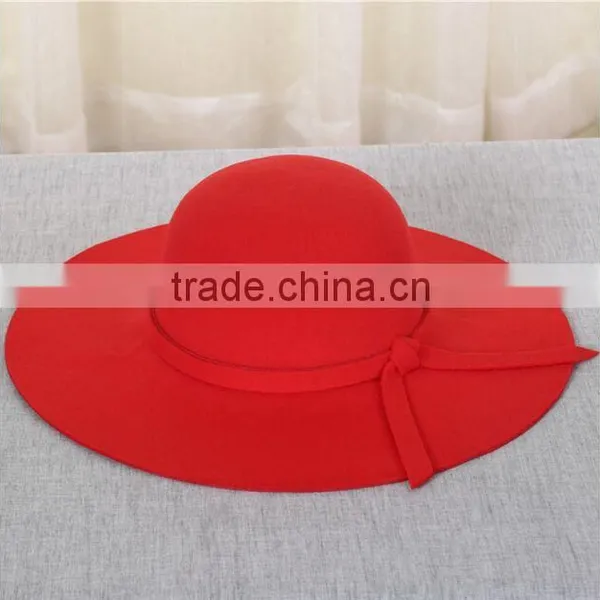 Autumn Wide Brim Cheap Fedora New 100% Wool Smooth Women's Cap Hats With Ribbon Bowknot photo-2