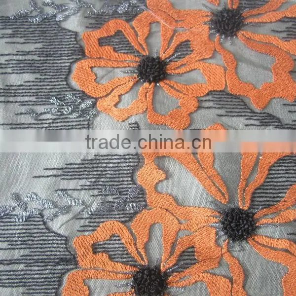 Bright-coloured Big Flower Plain Mesh Embroidery Fabric