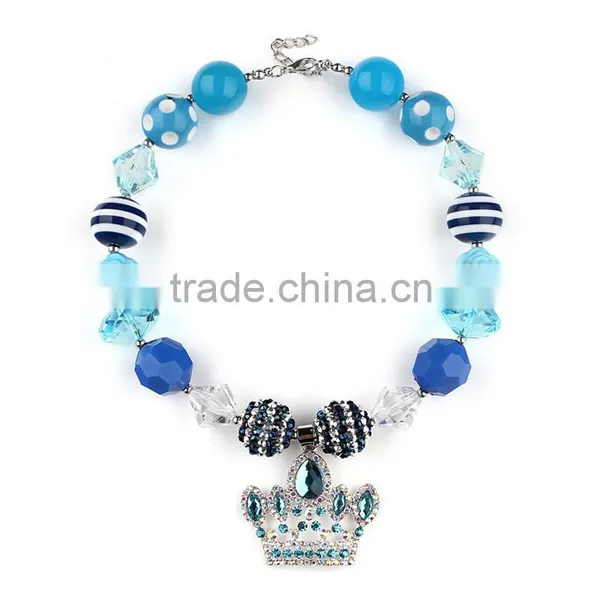 New Style Blue Crystal Imperial Crown Baby Girls Necklace Blue Set Beads Designs Baby Girls Baby Necklace photo-2