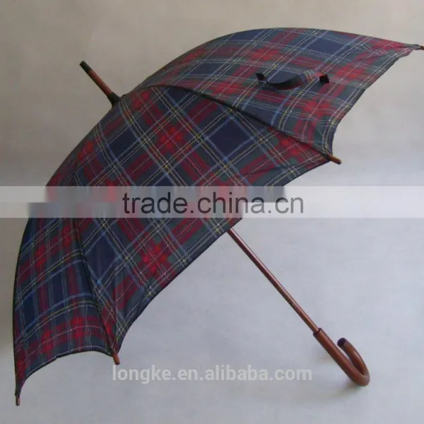 Wooden Umbrella Simple and Elegant Checked Design Wood Umbrella Pole photo-2