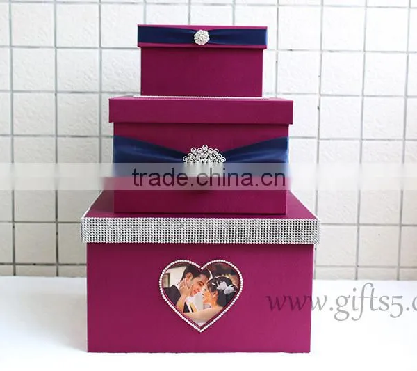 Elegant Purple Wedding Card Box in Handmade With Photo Frame photo-3