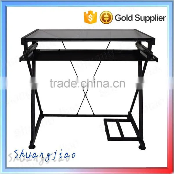 High-end office used big lots glass top steel computer desk