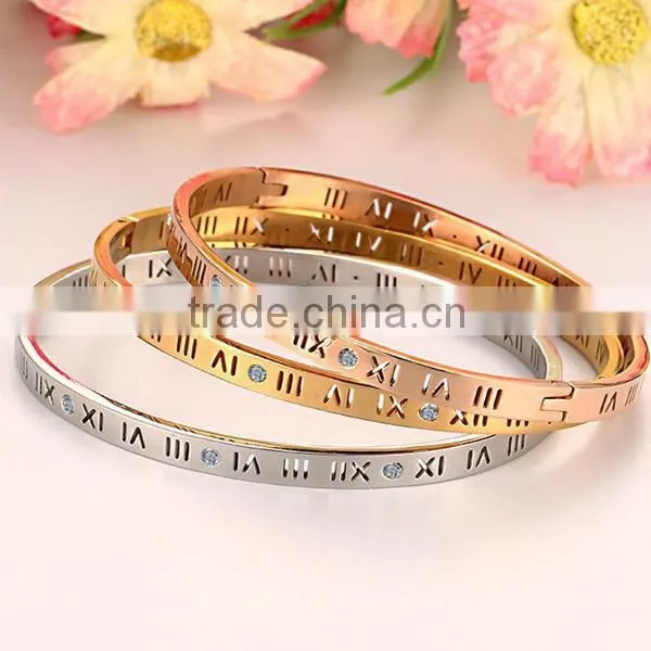 Stainless Steel Jewelry Rhinestone Roman Numerals Bracelet photo-2