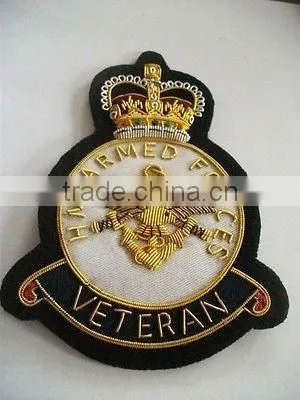 Hand Embroidery Bullion Wire Badges, Custom Bullion Badges