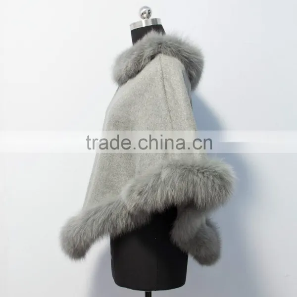 Wholesale Fashion Cashmere Cape With Fox Fur Trim 201601 photo-3