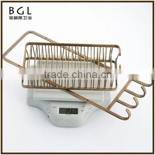 Simpe-style Brass Antique Bronze Plating With Hook Wall Mounted Bathroom Accessories Double Corner Basket photo-5