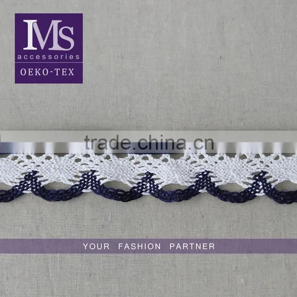 Hot Fashion Black / White Colors Scalloped Shaped Cotton Trims, Jacquard Ribbon With Cotton Lace