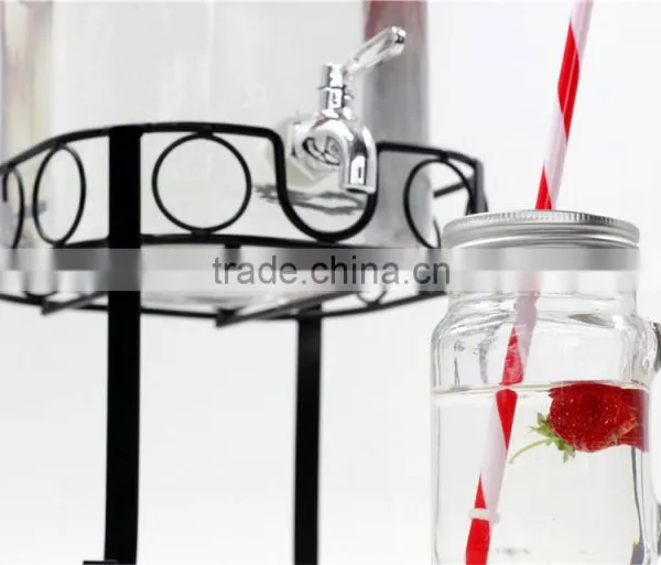 Cock Embossing Glass Drinking Dispenser With Iron Base Set photo-3