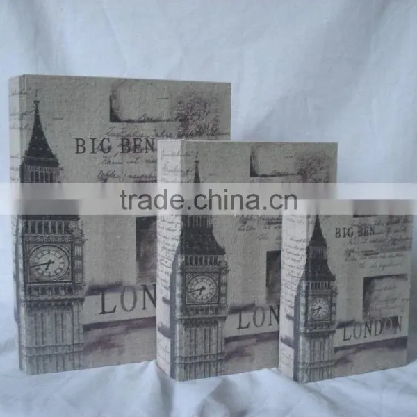 Good Quality Antique SET OF 3 Linen Printing Covered Wooden Book Box photo-6