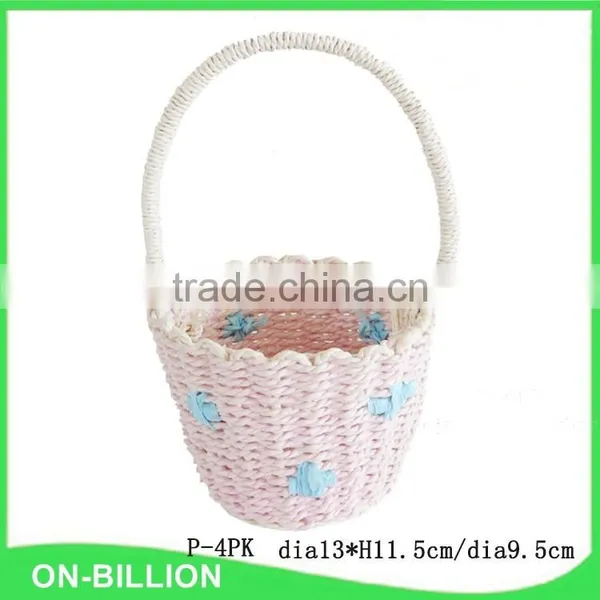 Handmade Woven Red Pink Rope Easter Egg Basket photo-4