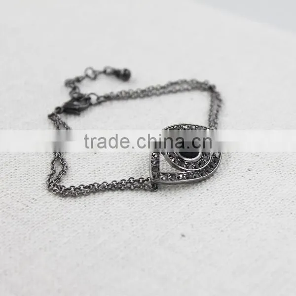 Gun Metal Chain Bracelet Rhinestone Evil Eye Gun Metal Plated Charm Bracelet photo-3