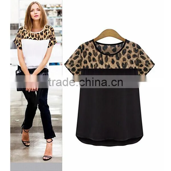 Classic Black and White Summer Women Chiffon Leopard Stitching Clothing Plus Size,chiffon Fabric,t Shirt Women Wear photo-6