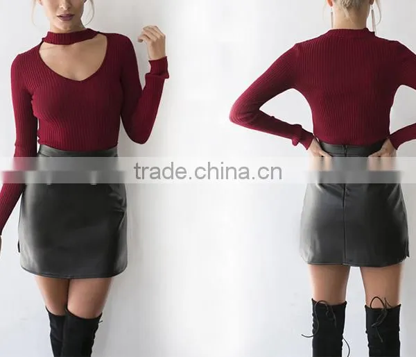Elegant Halter Knitted Sweater Autumn Winter White Short Pullover Women Tops Slim v Neck Black Jumper Casual Pull Femme photo-3