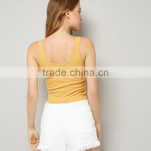 Wide Shoulder Straps Lace up Ribbed Cropped Tank Womens Black Vest Tops photo-6